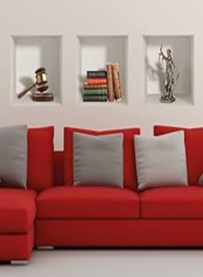 Decorative 3D effect sticker - Hammer statuette and books of justice (3pieces 35x100cm)