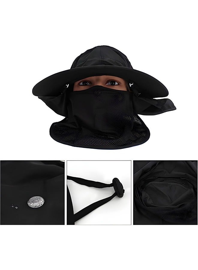 Muyixin Bucket Hat Fishing Outdoor Sun Hat UPF50+ Mesh Wide Brim with FaceNeck Flap - Black - Image 2