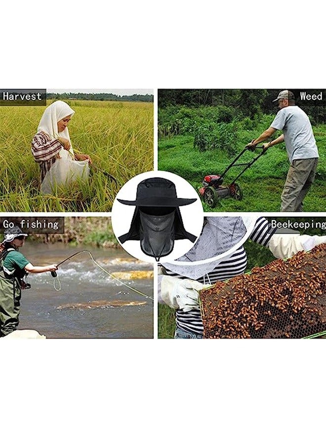 Muyixin Bucket Hat Fishing Outdoor Sun Hat UPF50+ Mesh Wide Brim with FaceNeck Flap - Black - Image 5