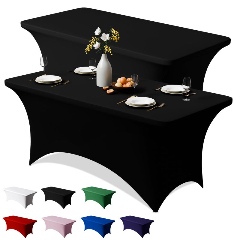 Trlyc 2 Pack 6FT Spandex Table Cloth - 72 x 30 Inch Rectangular Stretch Tablecloth, Wrinkle Resistant Scretch Table Cover for Wedding, Party, Banquet, Picnic, Outdoor Decoration (2Pcs,Black) - Image 1