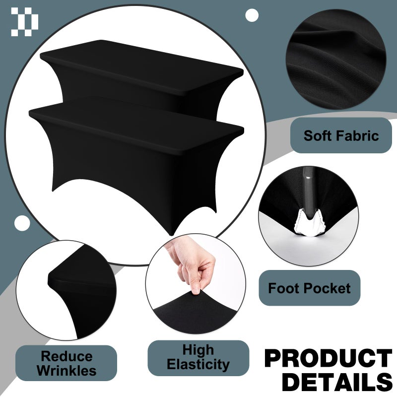 Trlyc 2 Pack 6FT Spandex Table Cloth - 72 x 30 Inch Rectangular Stretch Tablecloth, Wrinkle Resistant Scretch Table Cover for Wedding, Party, Banquet, Picnic, Outdoor Decoration (2Pcs,Black) - Image 3