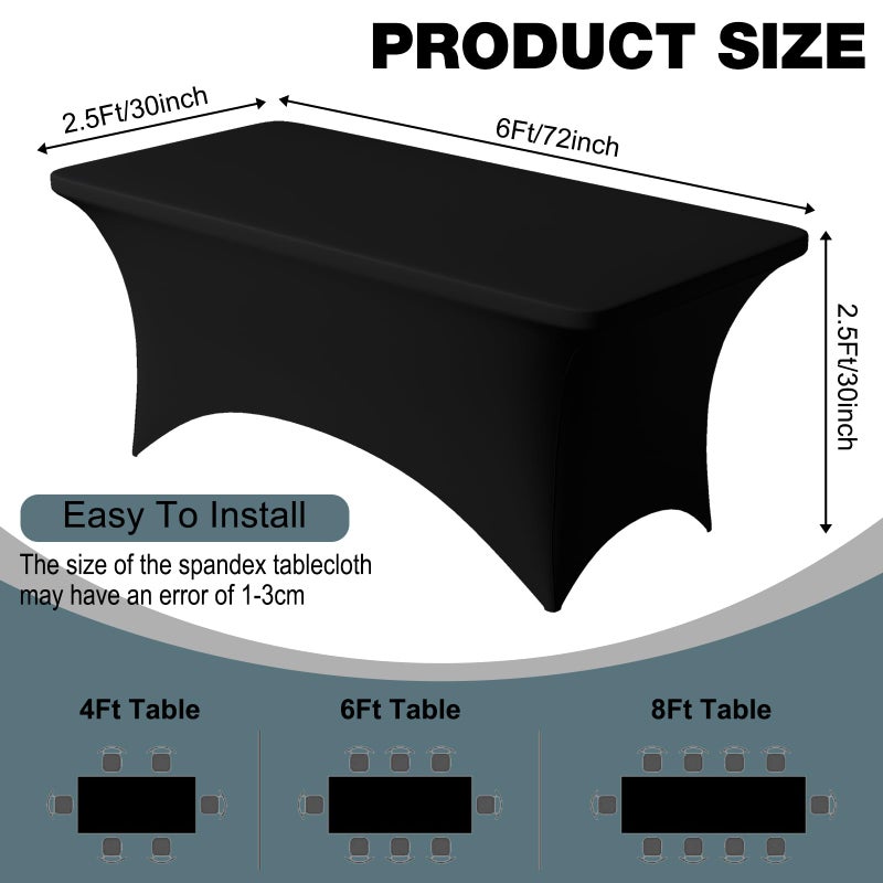 Trlyc 2 Pack 6FT Spandex Table Cloth - 72 x 30 Inch Rectangular Stretch Tablecloth, Wrinkle Resistant Scretch Table Cover for Wedding, Party, Banquet, Picnic, Outdoor Decoration (2Pcs,Black) - Image 4