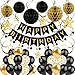 ZERODECO Black Gold Birthday Decorations Easy to Assemble Happy Birthday Banner with Honeycomb Ball Balloon Hanging Swirl Streamer Garland Party Decorations for Women Men - Image 2