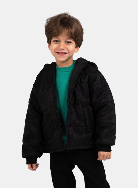 جاكيت مقاوم للماء للاطفال مع قبعة – أسود