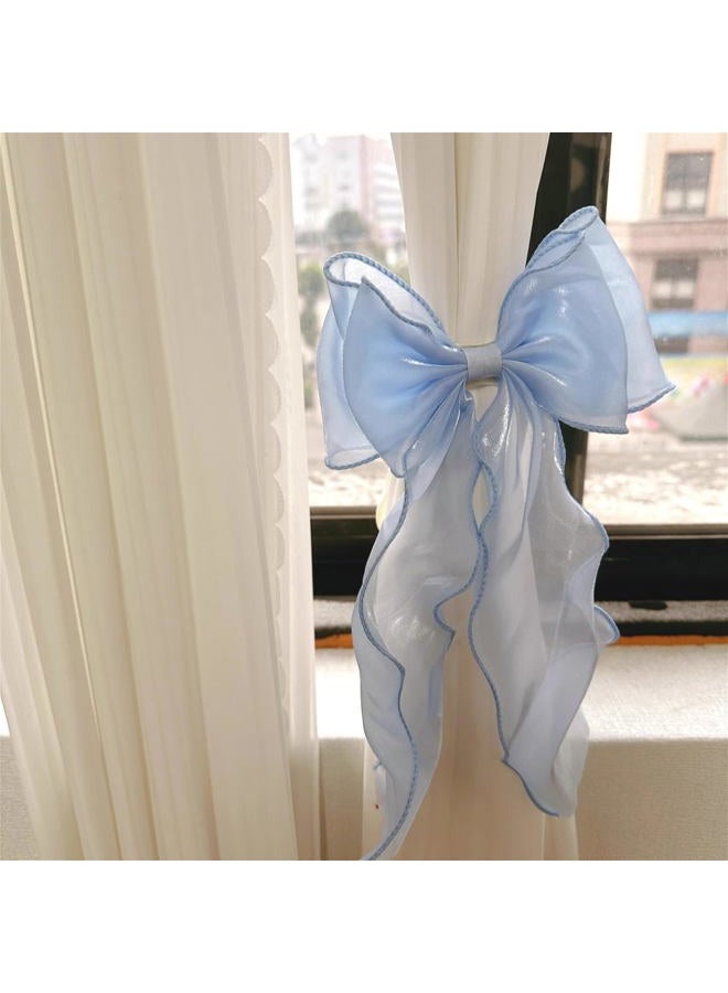 RandomParty 2 Pack French Silky Bow Curtain Tiebacks, Elegant Lace Ribbon for Curtains Decorative Rope Accessories Home Décor (Blue,2) - Image 4