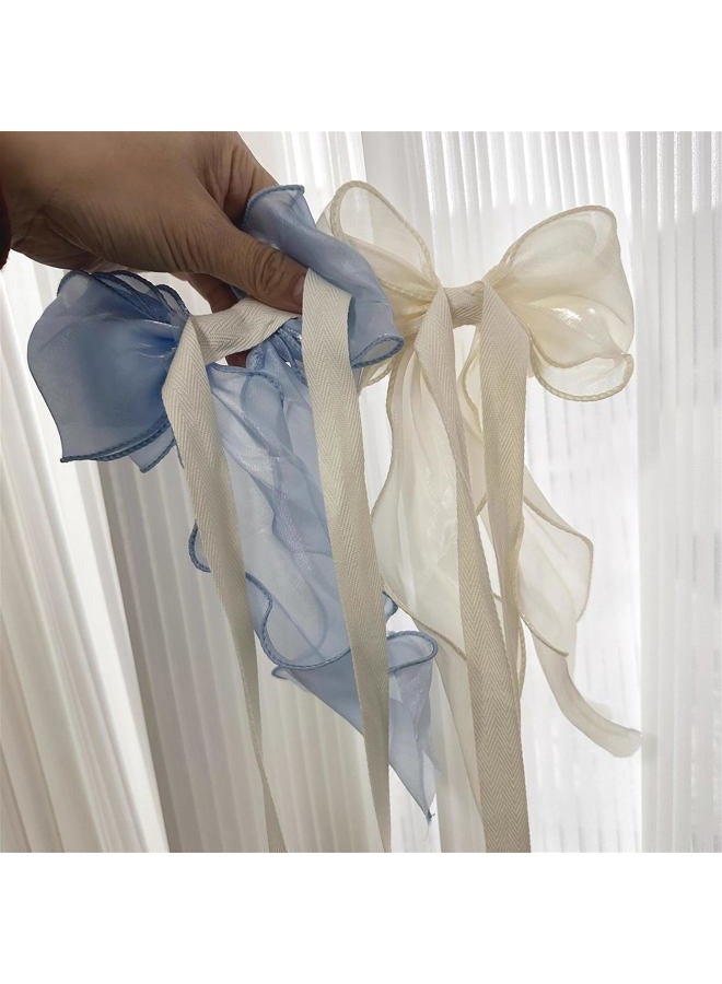 RandomParty 2 Pack French Silky Bow Curtain Tiebacks, Elegant Lace Ribbon for Curtains Decorative Rope Accessories Home Décor (Blue,2) - Image 2