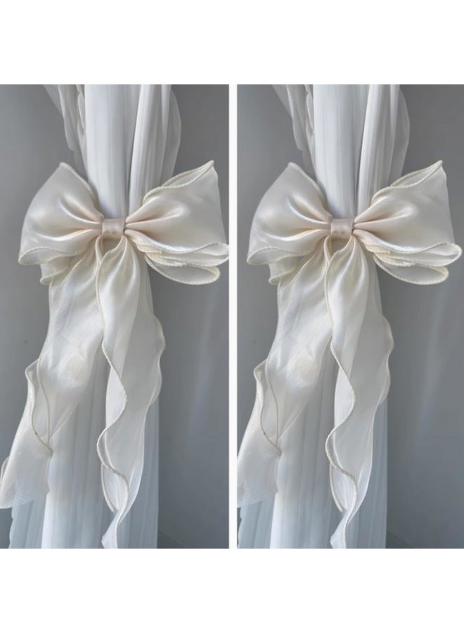 RandomParty 2 Pack French Silky Bow Curtain Tiebacks, Elegant Lace Ribbon for Curtains Decorative Rope Accessories Home Décor (Blue,2) - Image 5