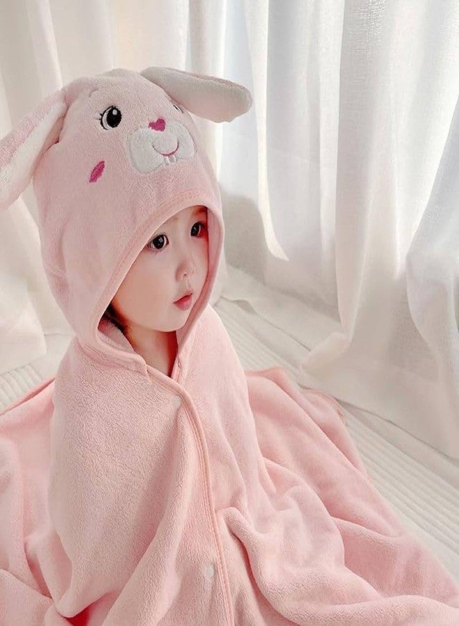 Akshify 1 Pcs Ultra-Soft Bamboo Cotton Hooded Baby Towel – Hypoallergenic, Absorbent & Breathable Bath Towel with Cute Design for Newborns, Infants & Toddlers – Ideal Baby Shower Gift (Pink) - Image 1