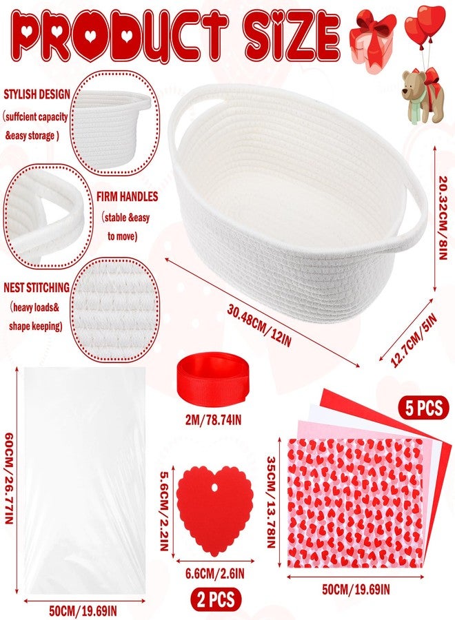Pickmesh 10 Pcs 1 Set Valentines Gift Basket Small Woven Basket with Gift Bags Tissue Paper Label and Ribbons Clear Cellophane Bags Tags for Valentines Day Holiday Party Supplies - Image 3