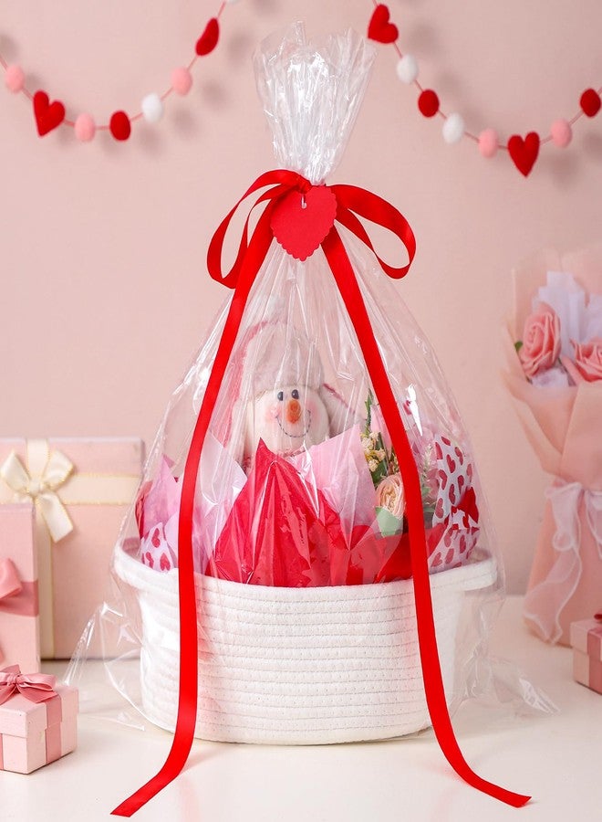 Pickmesh 10 Pcs 1 Set Valentines Gift Basket Small Woven Basket with Gift Bags Tissue Paper Label and Ribbons Clear Cellophane Bags Tags for Valentines Day Holiday Party Supplies - Image 1