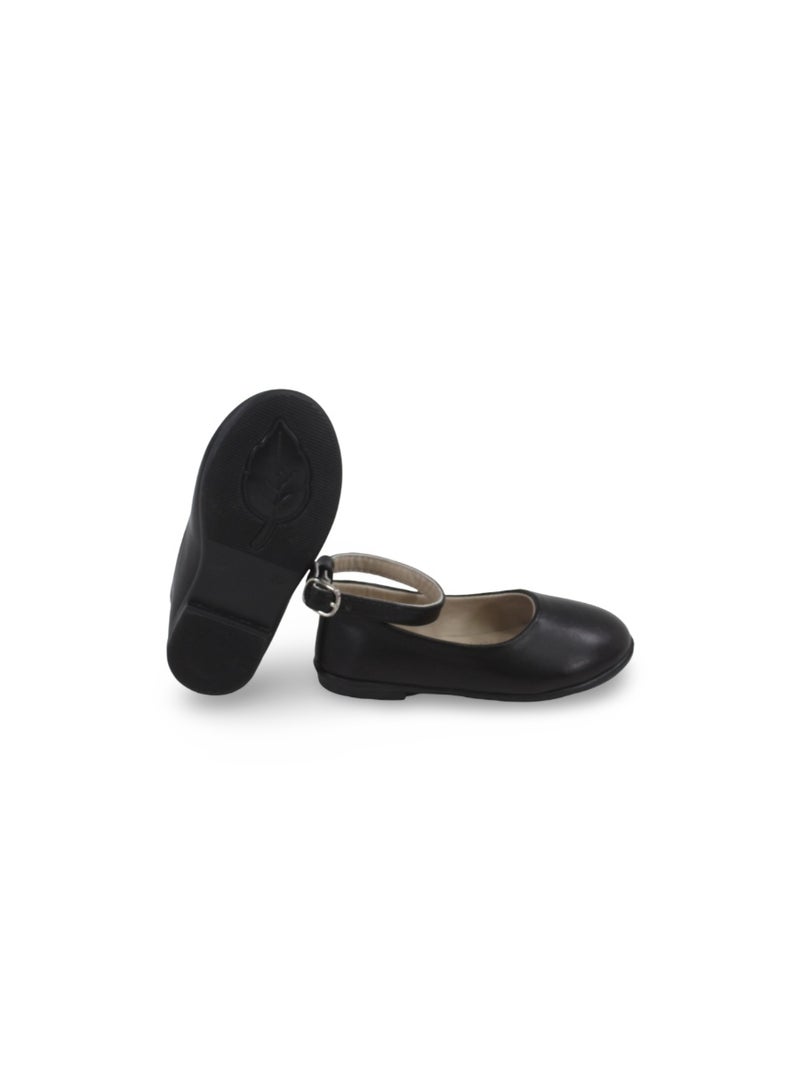 EASY Baby Girls Leather Ballerina – Matte Black - Image 1