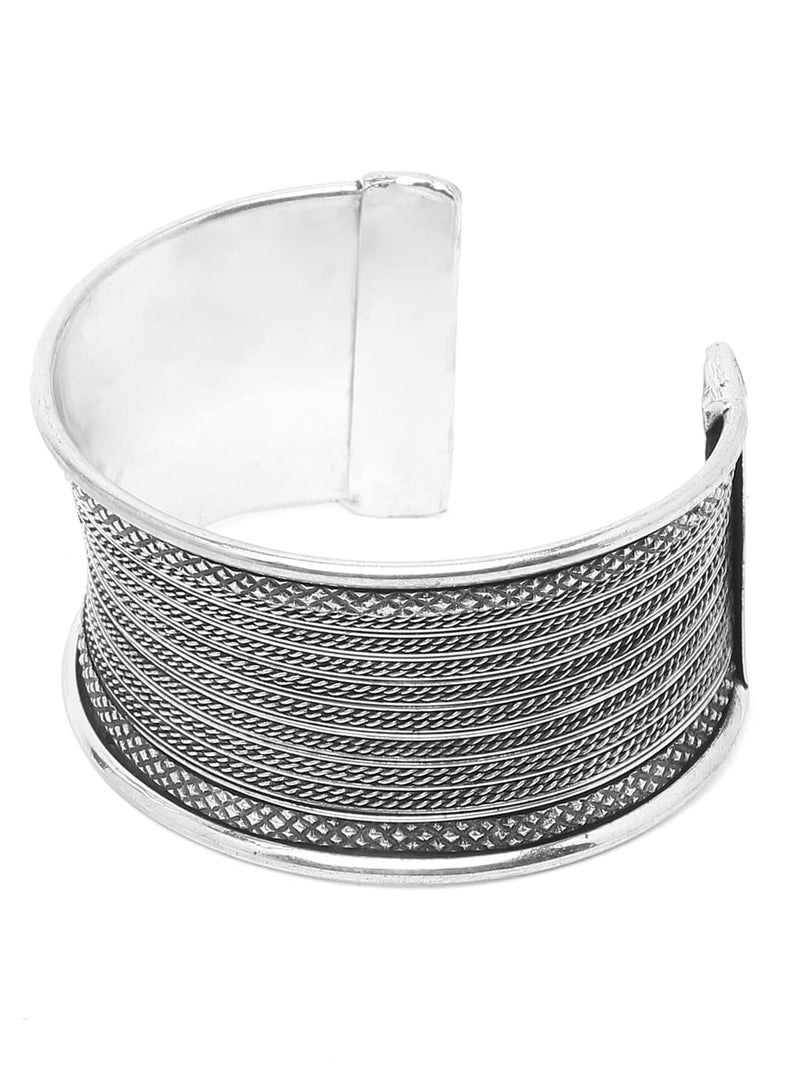 YouBella Jewellery Oxidised Silver Cuff Bracelet Bangle for Girls and Women (Style 2) - Image 3