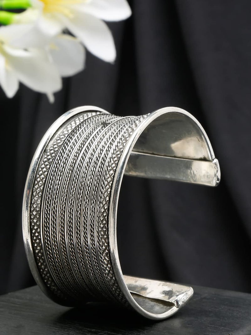 YouBella Jewellery Oxidised Silver Cuff Bracelet Bangle for Girls and Women (Style 2) - Image 2