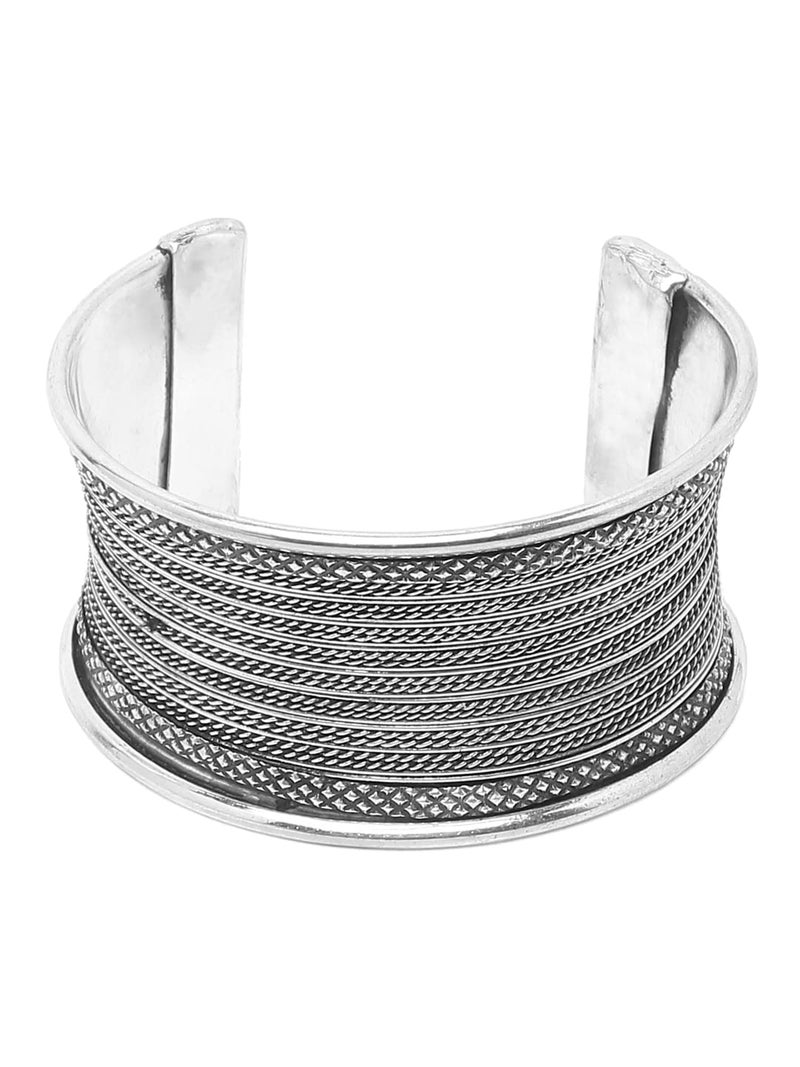 YouBella Jewellery Oxidised Silver Cuff Bracelet Bangle for Girls and Women (Style 2) - Image 1