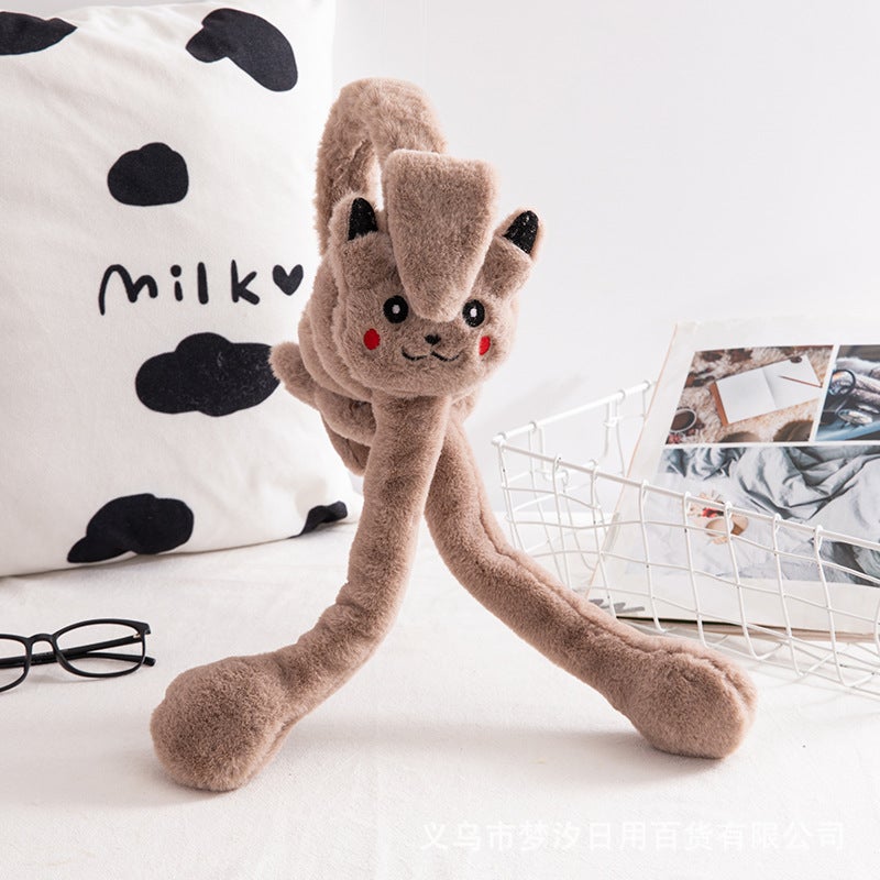 Cute Moving Bunny Ears Warm Ear Muffs for Kids Khaki [without lights]] 