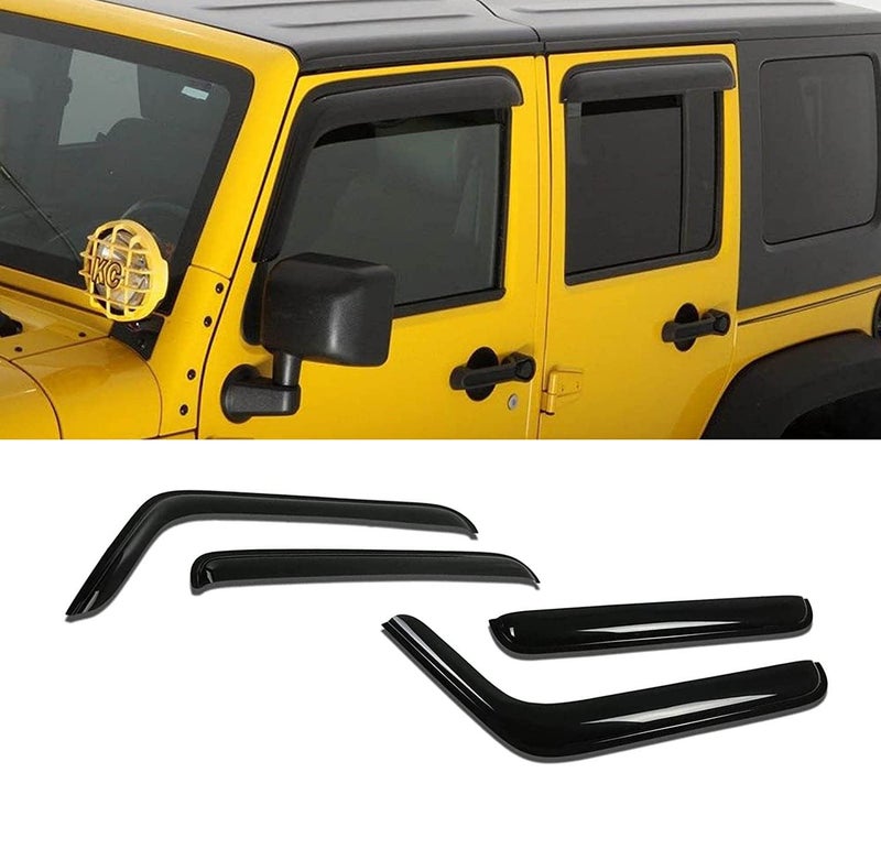 ZZDSNJ TapeOn Window Visors 4Piece for 20072018 Jeep Wrangler 4Door JK Sun Rain Guard Shield Shade Smoke 94249