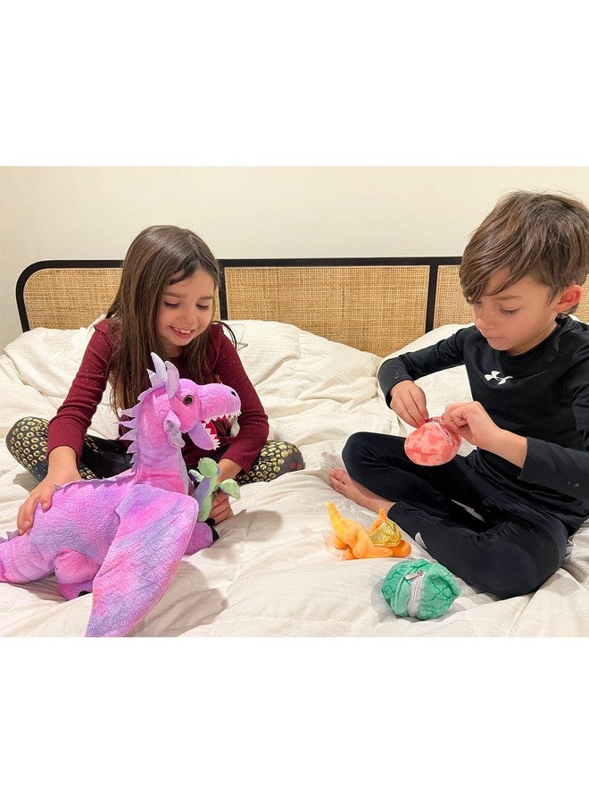 ماوجولان 7 قطع من حيوانات التنين المحشوة، مجموعة ألعاب التنين الوردي المحشوة، مجموعة كبيرة من قطيفة التنين المحشوة، تنين الأم المحشو مع 4 أطفال وبيضتين من القطيفة للفتيات - Image 3