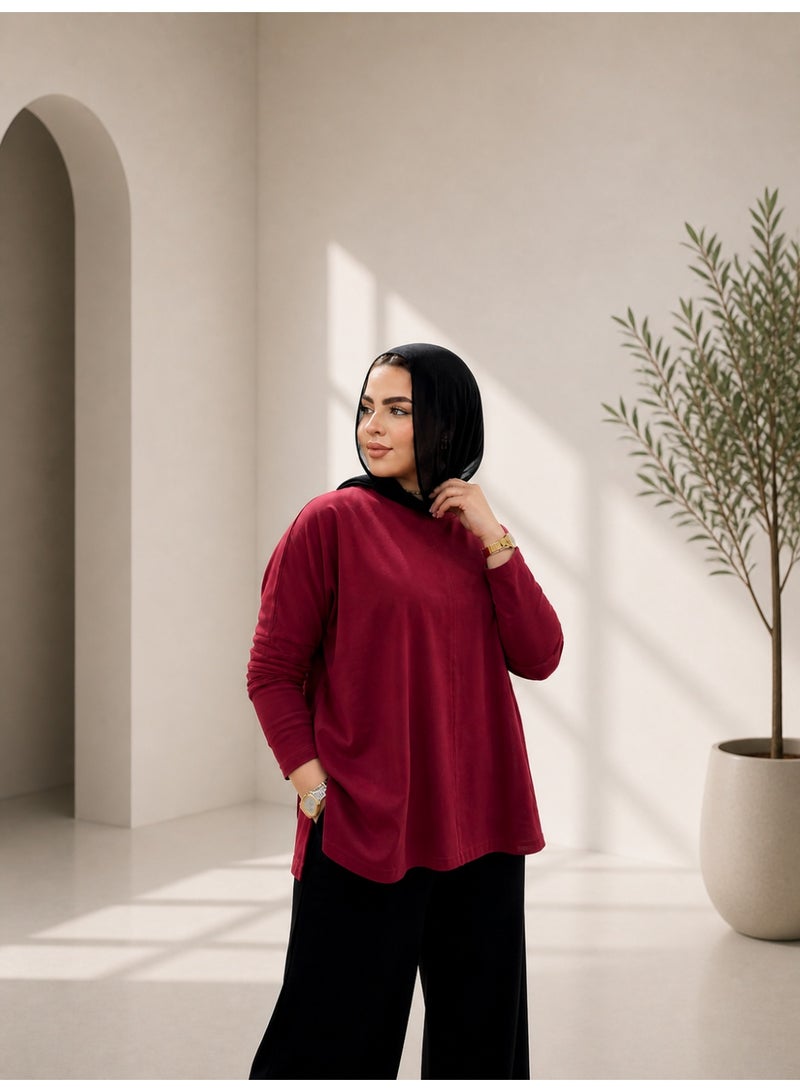 تيشيرت أوفر سايز بأكمام طويلة – ستايل عصري ومريح - نبيتي - Image 1