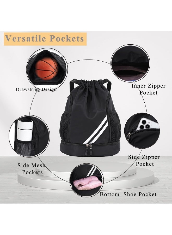 WAOKN Basketball Backpack, Drawstring Football Backpack With Ball And Shoe Compartments, Men/Women Gym Bag Lightweight Folding Travel Sports Simple Backpack Fitness Outdoor - Image 2
