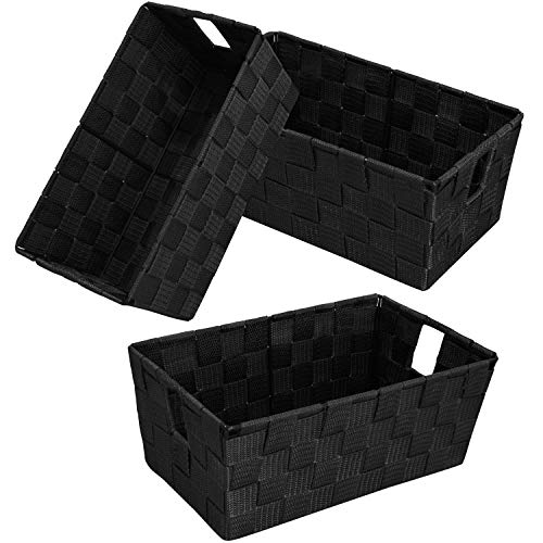 homyfort Woven Black Storage Baskets Shelf Tote Boxes Container, Durable Storage Organizer Bins with Built-in Handles for Bedroom, Office, Closet, Kids Room, Nursery, 3-Pack,11.4”x 6.5”x 4.5” - Image 1