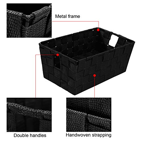 homyfort Woven Black Storage Baskets Shelf Tote Boxes Container, Durable Storage Organizer Bins with Built-in Handles for Bedroom, Office, Closet, Kids Room, Nursery, 3-Pack,11.4”x 6.5”x 4.5” - Image 5
