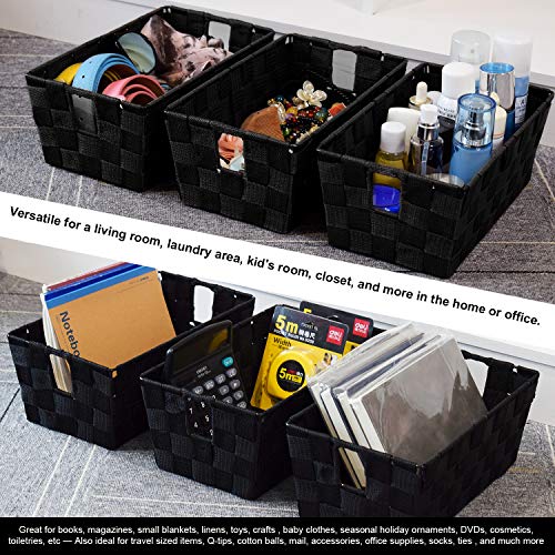 homyfort Woven Black Storage Baskets Shelf Tote Boxes Container, Durable Storage Organizer Bins with Built-in Handles for Bedroom, Office, Closet, Kids Room, Nursery, 3-Pack,11.4”x 6.5”x 4.5” - Image 2