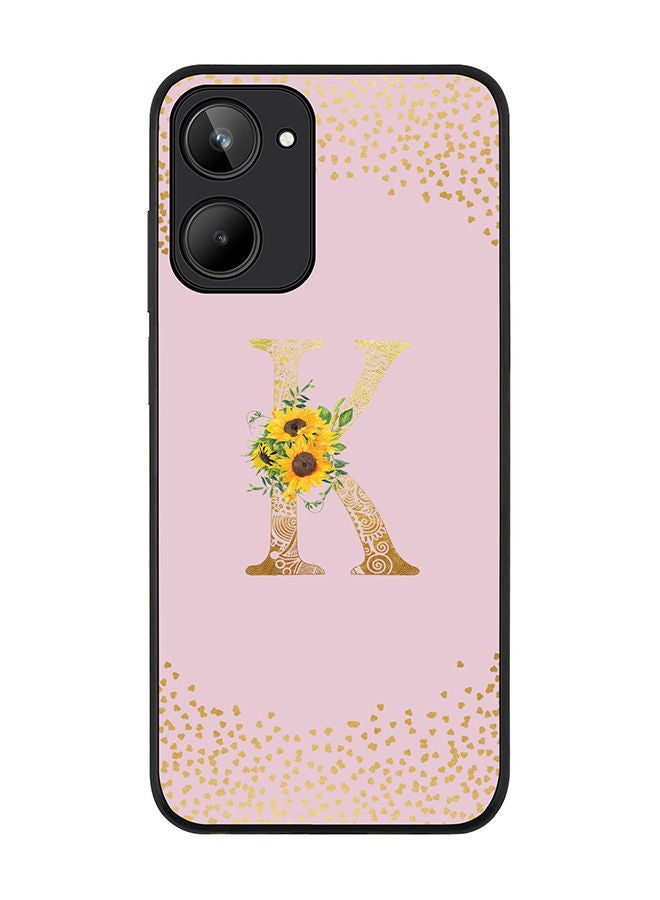 Stylizedd Rugged Black edge case for Realme 10 4G Slim fit Soft Case Flexible Rubber Edges Anti Drop TPU Gel Thin Cover -  Custom Monogram Initial Letter Floral Pattern Alphabet - K  (Pink ) - Image 1