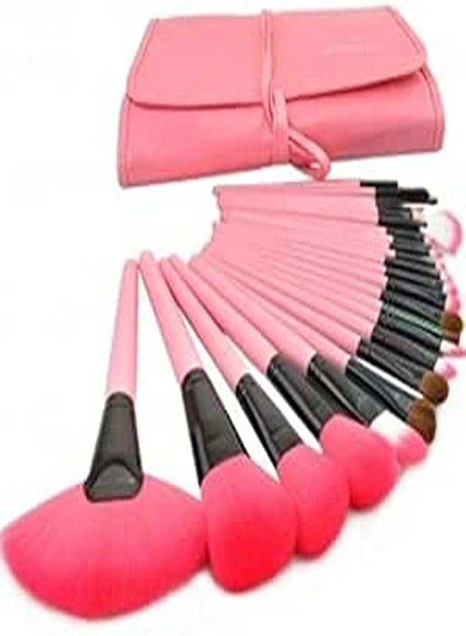 24 pcs Professional Makeup Cosmetic Brush Tool Roll Up Leather Case Set Kit Pink