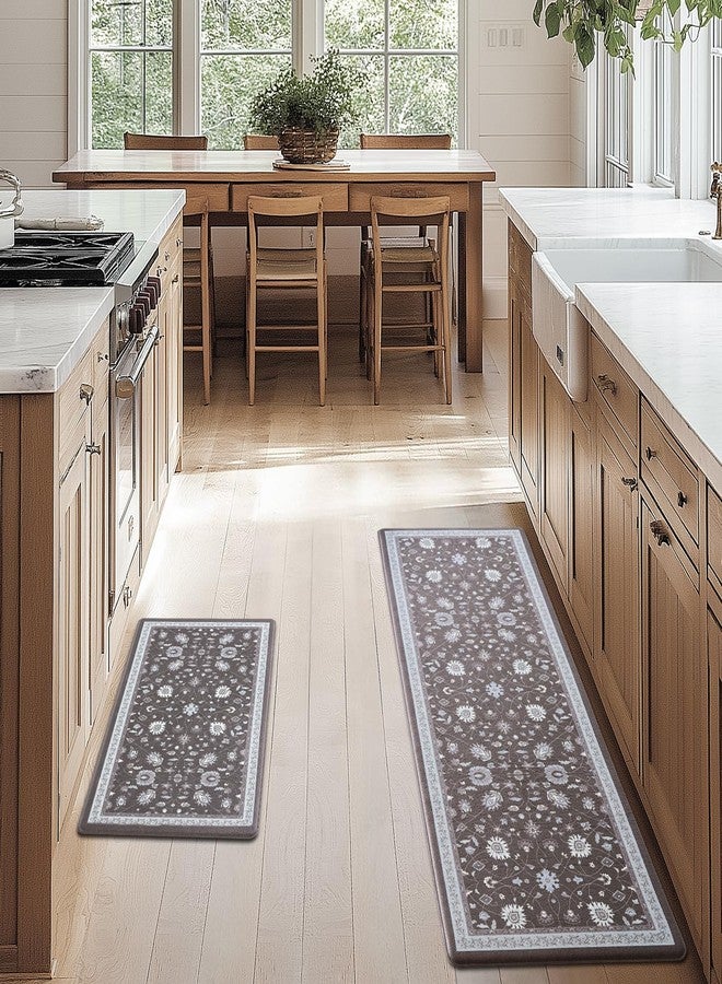 FRESHMINT Anti Fatigue Kitchen Mats for Floor 2 Piece Set, Waterproof & Non-Skid Vintage Floarl Kitchen Rugs, Cushioned Kitchen Mat for Standing Washable Comfort Desk Kitchen Runners, 17x30''+17x47'' - Image 2