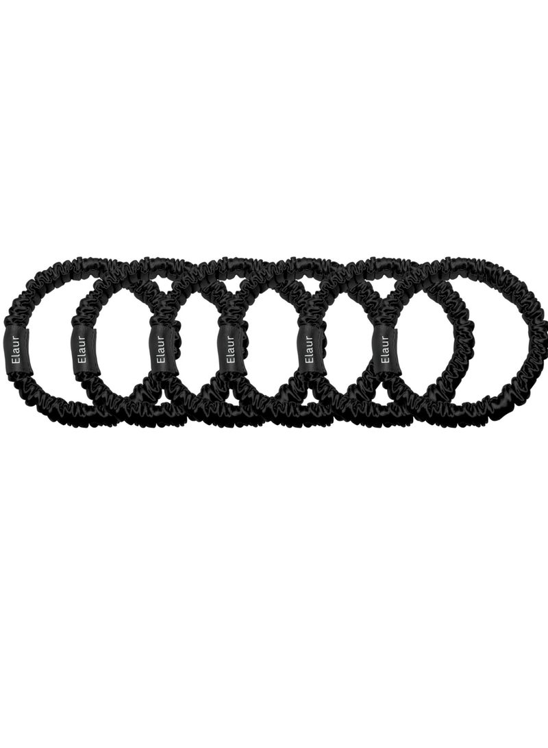 إيلور ربطات شعر حريرية ساتان من ELAUR للنساء والفتيات | تمنع التجعد والتموج | إكسسوارات شعر ناعمة | ربطات شعر رفيعة | ربطة شعر حريرية باللون الأسود | عبوة من 6 قطع (أسود) - Image 1