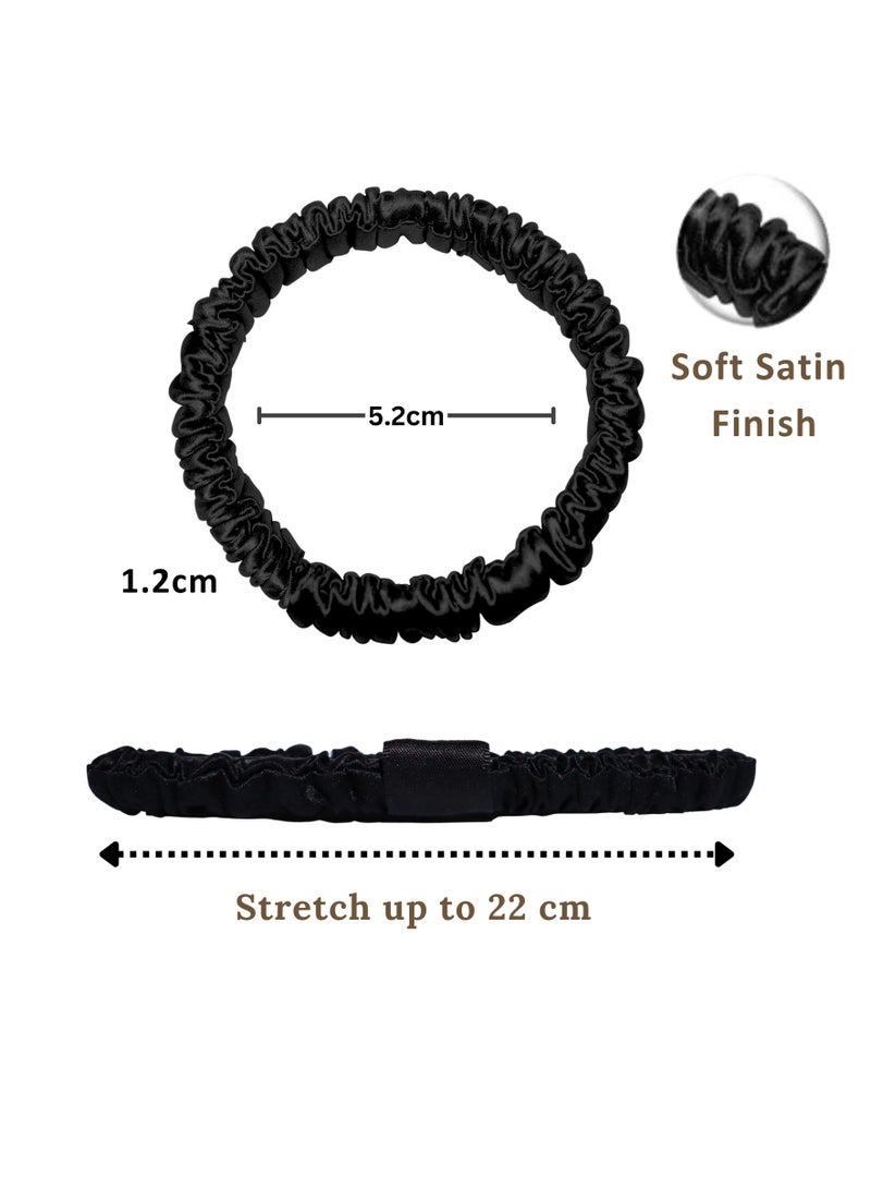 إيلور ربطات شعر حريرية ساتان من ELAUR للنساء والفتيات | تمنع التجعد والتموج | إكسسوارات شعر ناعمة | ربطات شعر رفيعة | ربطة شعر حريرية باللون الأسود | عبوة من 6 قطع (أسود) - Image 2