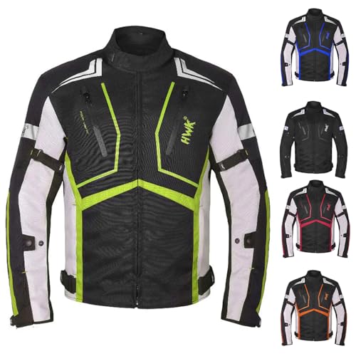 HWK Motorcycle Jacket for Men and Women Scorpion with Cordura Fabric for Enduro Motorbike Riding and Armor Foam Padding for Impact Protection, Dual Sport Motorcycle Jacket - Hi-Vis Green, Small - Image 1