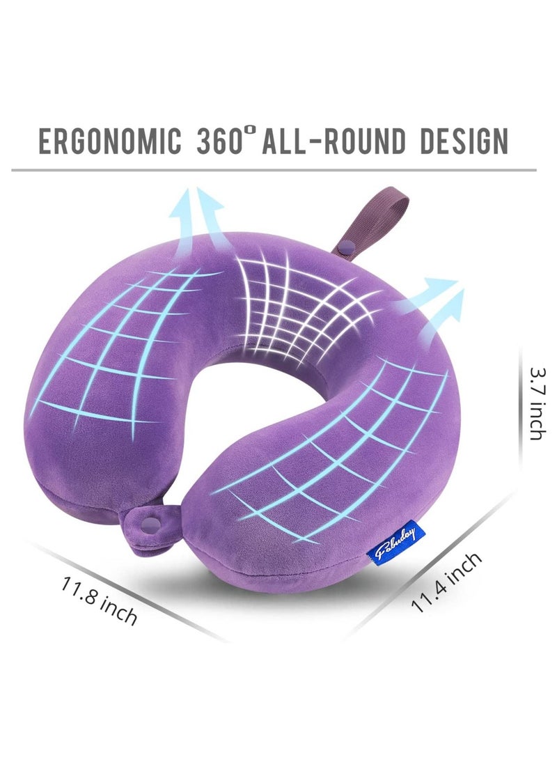 Neck Pillow for Travel Memory Foam - Airplane Pillows for Sleeping with Attachable Snap Strap Soft Washable Cover, Flight Pillow for Traveling, Car, Home, Provide Head Neck Support Rest Purple - Image 3