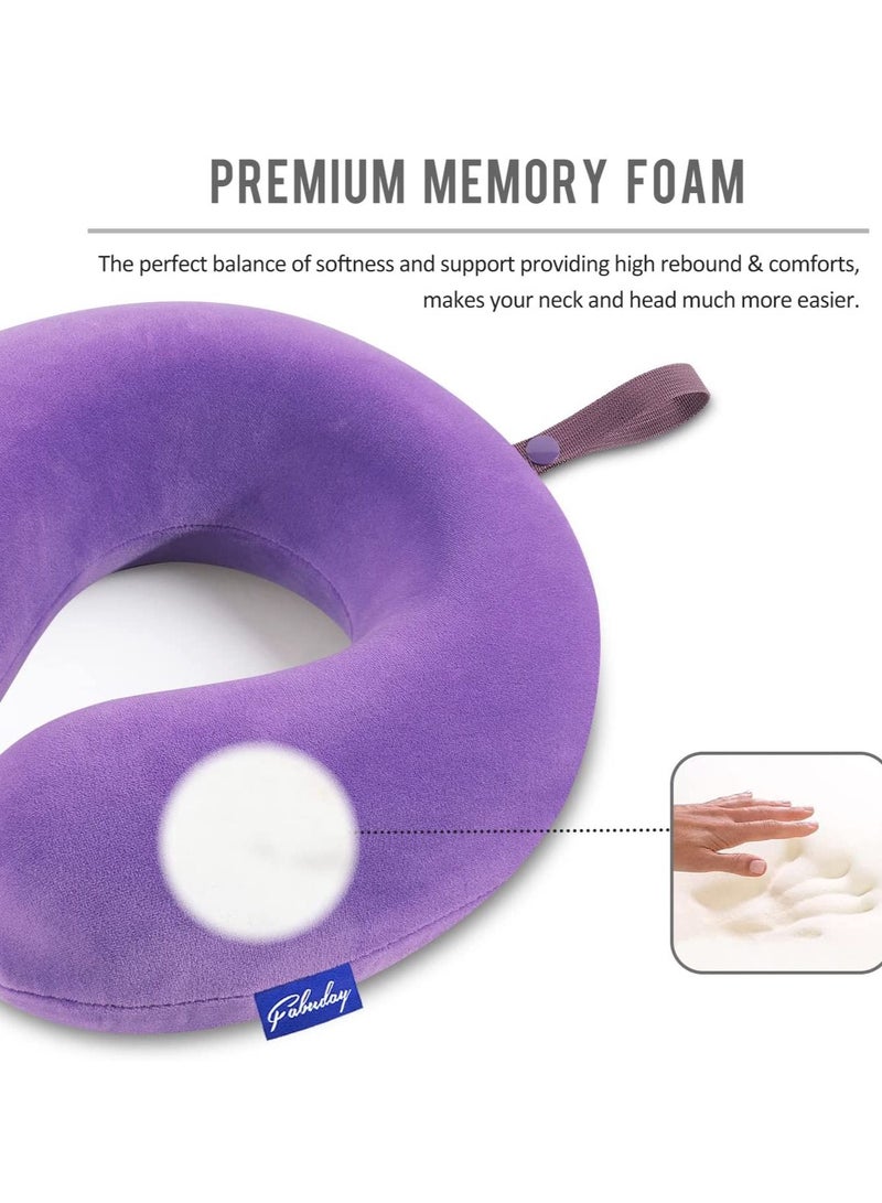 Neck Pillow for Travel Memory Foam - Airplane Pillows for Sleeping with Attachable Snap Strap Soft Washable Cover, Flight Pillow for Traveling, Car, Home, Provide Head Neck Support Rest Purple - Image 2