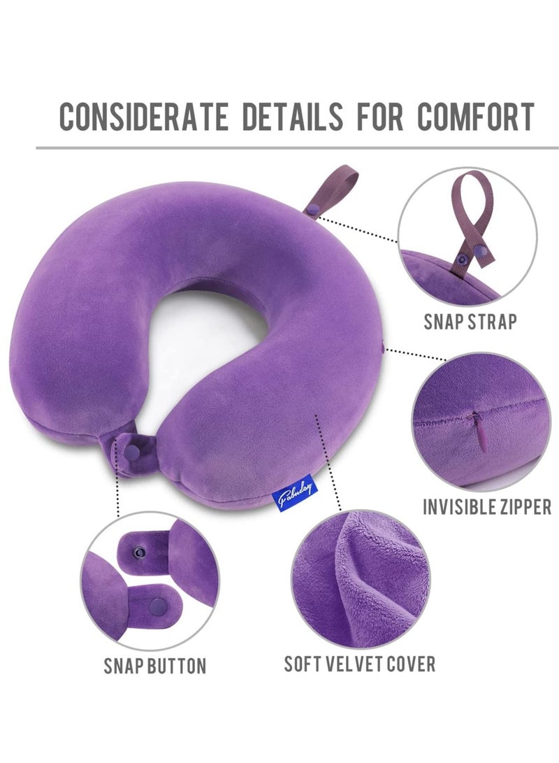 Neck Pillow for Travel Memory Foam - Airplane Pillows for Sleeping with Attachable Snap Strap Soft Washable Cover, Flight Pillow for Traveling, Car, Home, Provide Head Neck Support Rest Purple - Image 4
