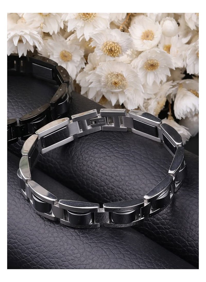 bebeFuture Men's Bracelet Relief Classic Silver Stainless Steel Bracelets with Remove Tool - Image 3
