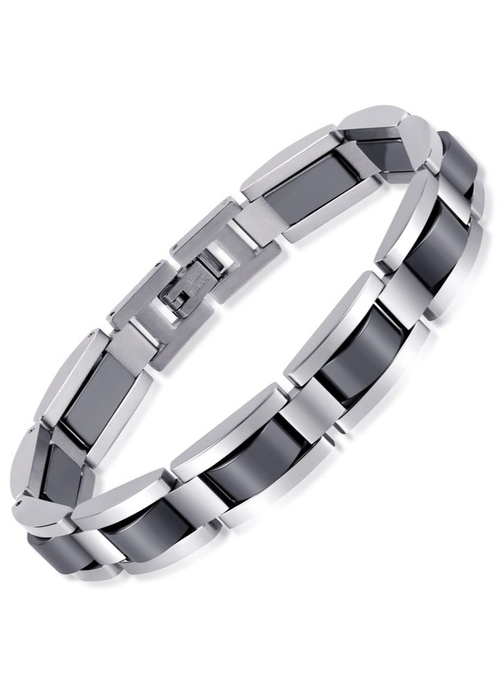 bebeFuture Men's Bracelet Relief Classic Silver Stainless Steel Bracelets with Remove Tool - Image 1