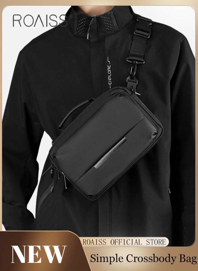 رويس حقيبة كتف رجالية بسيطة وعصرية وعصرية وحقيبة كروس بودي أفقية للرجال حقيبة كتف نايلون مقاومة للماء والرطوبة حقيبة صدر للأعمال متعددة الوظائف بسعة كبيرة ضرورية للسفر والتنقل اليومي، أسود - Image 1