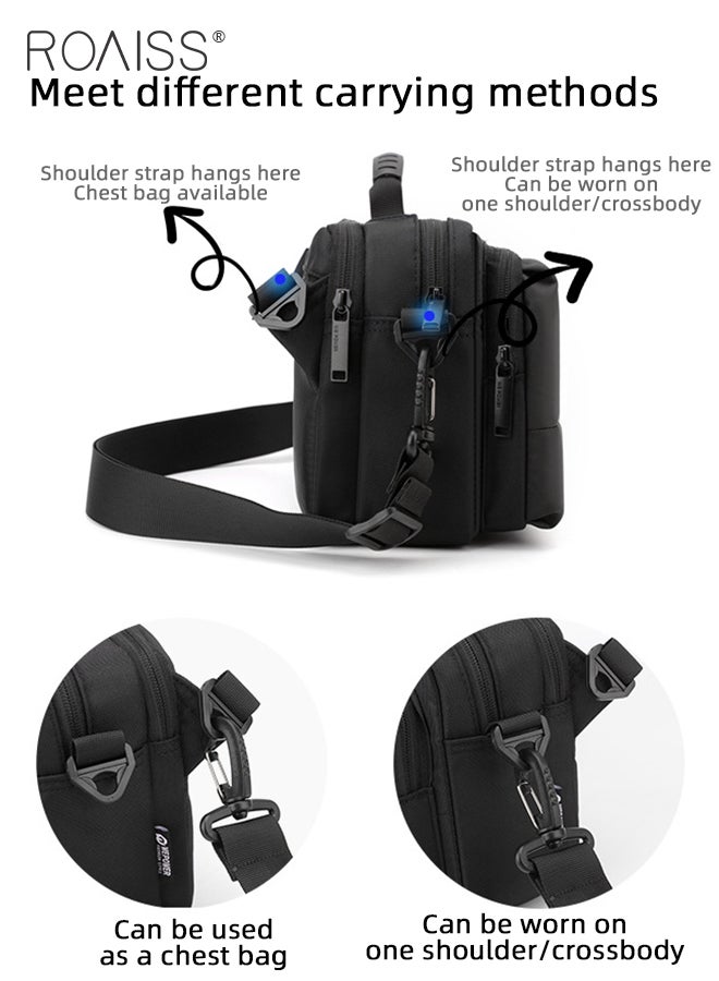 رويس حقيبة كتف رجالية بسيطة وعصرية وعصرية وحقيبة كروس بودي أفقية للرجال حقيبة كتف نايلون مقاومة للماء والرطوبة حقيبة صدر للأعمال متعددة الوظائف بسعة كبيرة ضرورية للسفر والتنقل اليومي، أسود - Image 3