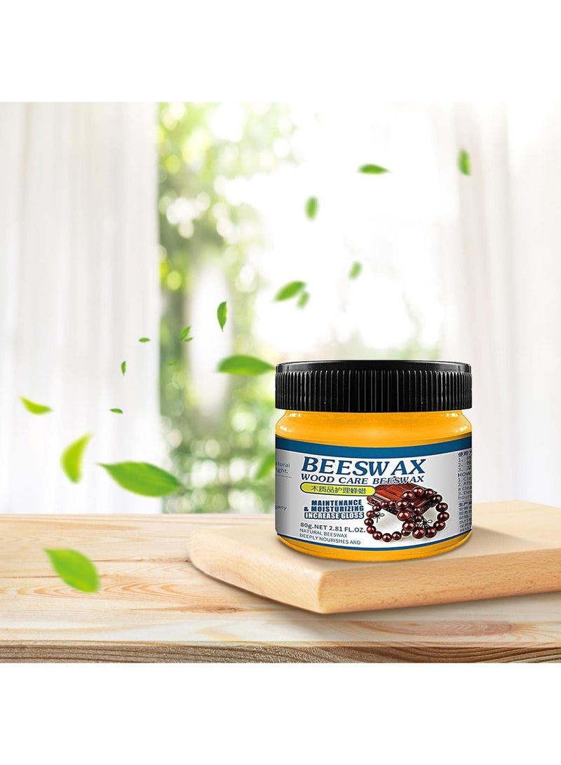 Cobest Wood Polishing Care Wax, 80G Beeswax Furniture Polish, Non Greasy Formula Wood Seasoning Beeswax, Natural Odor Free Carnauba Wax Countertop Cleaner, Multipurpose Wood Protector for Floor, Table