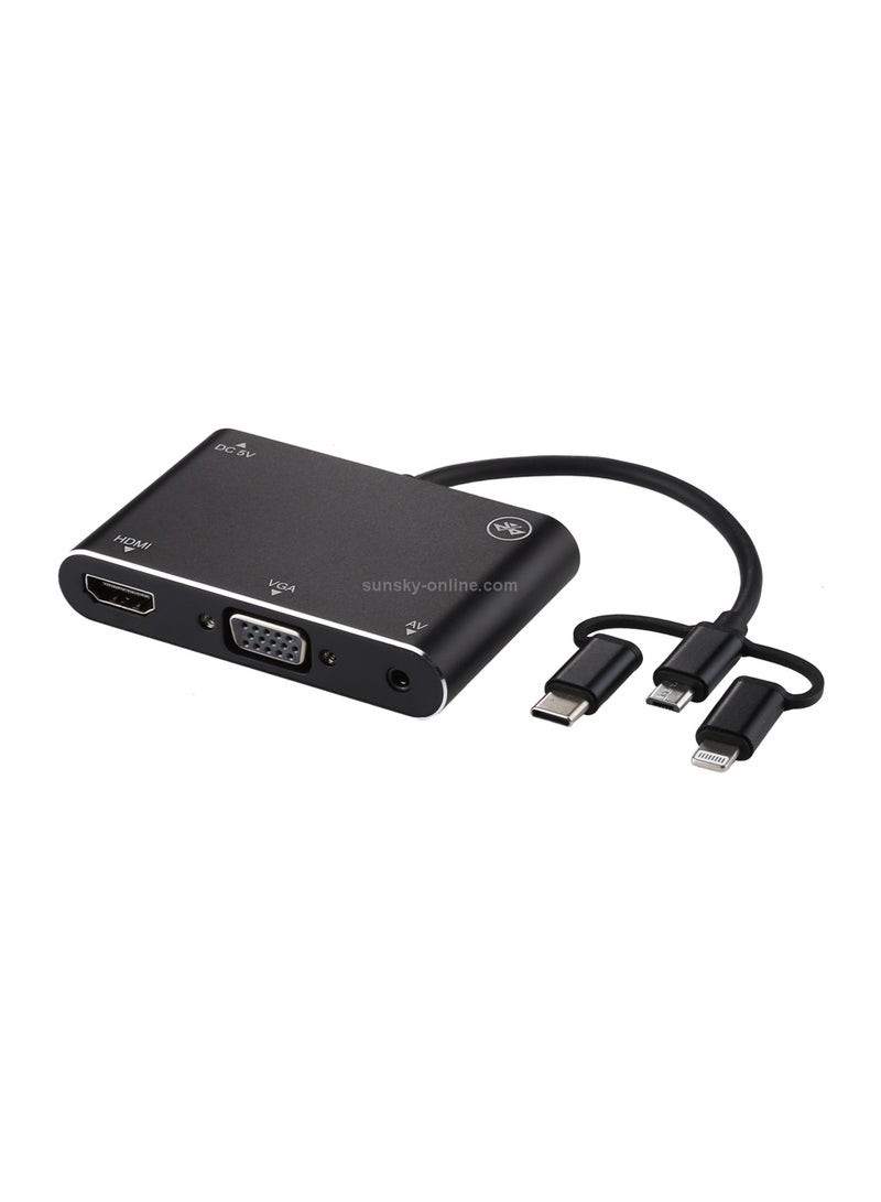 3-in-1 8 Pin + Micro USB + Type-C to AV + HDMI + VGA 15 Pin HD Audio Adapter Converter  - Image 1