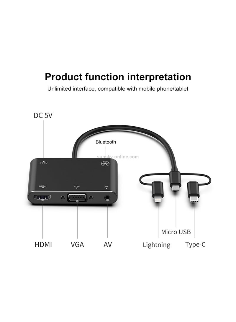 3-in-1 8 Pin + Micro USB + Type-C to AV + HDMI + VGA 15 Pin HD Audio Adapter Converter  - Image 2