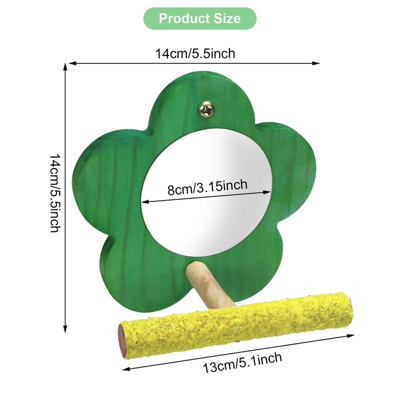 Litewoo Bird Parrot Mirror with Perch Natural Wood Swing Colorful Sand Grind Paw Trim Beak for Small Parrot Parakeet Cockatiel Lovebird Conure Finch Budgie (Flower-Shaped) - Image 2