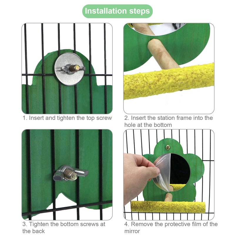 Litewoo Bird Parrot Mirror with Perch Natural Wood Swing Colorful Sand Grind Paw Trim Beak for Small Parrot Parakeet Cockatiel Lovebird Conure Finch Budgie (Flower-Shaped) - Image 3