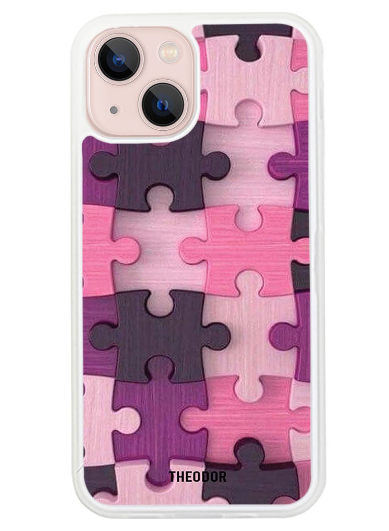 Theodor Protective Case Cover For APPLE IPHONE 14 Pink Puzzle (White Bumper) - Image 1