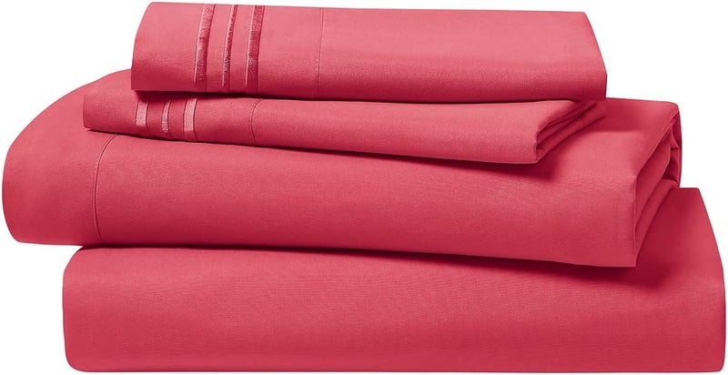 Clara Clark Bed Sheets, Premier 1800 Series 4 Piece Bed Sheet Set, Deep Pocket, Wrinkle, Fade, Stain Resistant, Luxury Soft Bedding Sheets & Pillowcases, Full, Coral Pink - Image 5