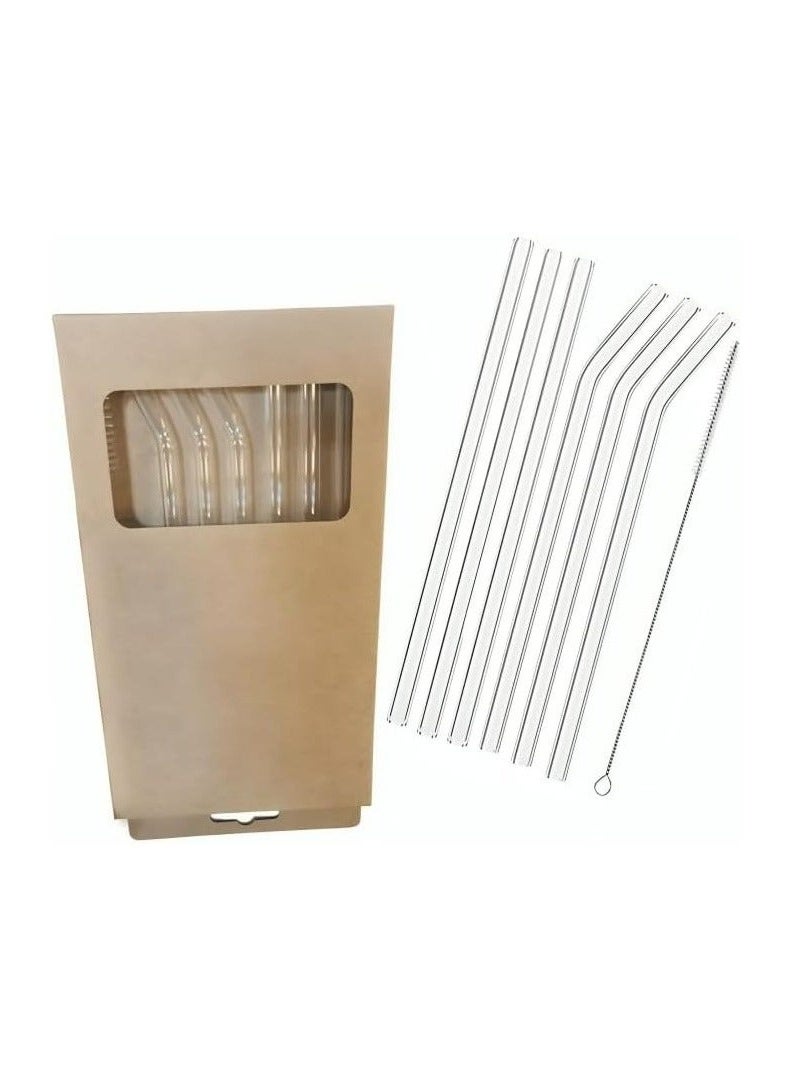 هابي هوم طقم من 7 قطع مكون من 6 قطع شاليمو زجاجي (3 مستقيمة و3 قابلة للانحناء) + 1 فرشاة تنظيف. شاليمو مقاوم للحرارة، شاليمو شفاف، شاليمو قابل لإعادة الاستخدام، قشة زجاجية شفافة، أنبوب شرب زجاجية. - Image 2