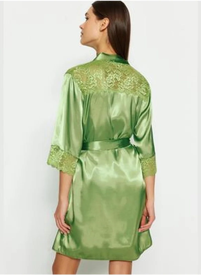 trendyol Green*001 Plain Belted Satin Woven Dressing Gown
