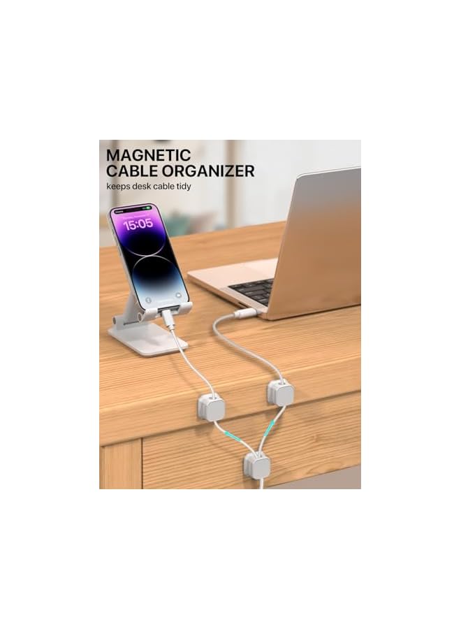 Green Tiger 12 Pack Magnetic Cable Clips Cord Holder, Under Desk Cable Management Adhesive Wire Holder Phone USB Charger Cable Organizer for Home Office Desk Car Wall Nightstand (White) - Image 4