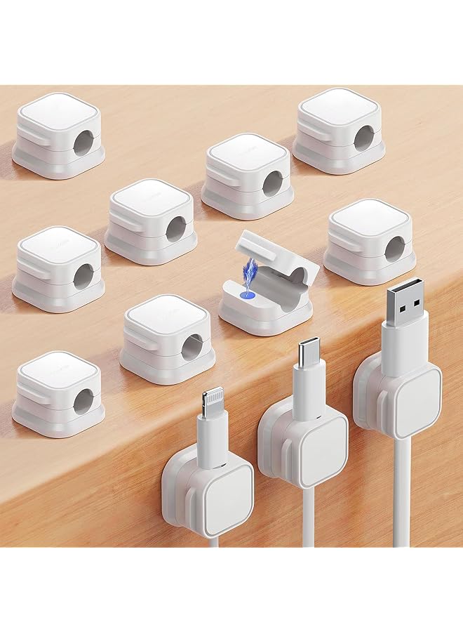 Green Tiger 12 Pack Magnetic Cable Clips Cord Holder, Under Desk Cable Management Adhesive Wire Holder Phone USB Charger Cable Organizer for Home Office Desk Car Wall Nightstand (White) - Image 1